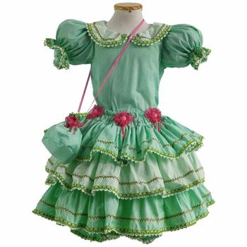 Imagem de Roupa Festa Junina Bebe Luxo Verde Com Bolsa 0 Meses a 2 anos