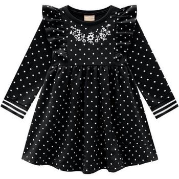 Imagem de Roupa Vestido Infantil Milon Preto Estampado Bolinha Retro Estiloso Confortável Moda Inverno Festa