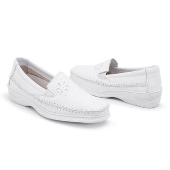 Imagem de Sapato Anabela Feminino Couro Conforto Leve Branco Enfermeira RF3005