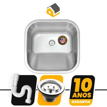 Imagem de Tanque Lavanderia 40X40 Fosco + Válvula Aço Inox 304