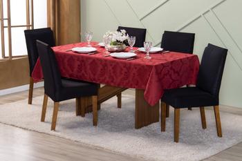Imagem de Toalha de Mesa 6 Cadeiras 2,20 x 1,35 Jacquard Luxo Cozinha Sala de Jantar Festas Comemorações