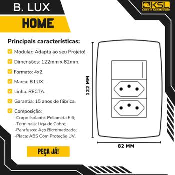 Imagem de Tomada 220V Vermelha 20a 4x2 Com Placa Home Grafite Brilho Horizontal B.lux