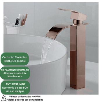 Imagem de Torneira Banheiro Cascata Lavabo Monocomando Rose Gold Alta