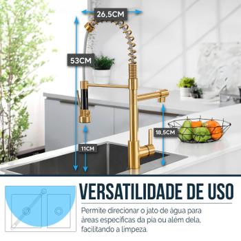 Imagem de Torneira Cozinha Gourmet Monocomando Spray Extensor Gold