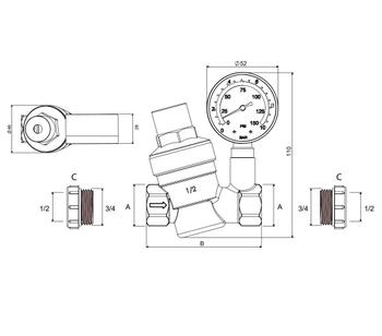 Imagem de Valvula Metal Redutora De Pressao 3/4  C/ Manometro 330311