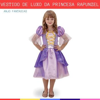 Imagem de Vestido/Fantasia de Malha Infatil da Princesa Rapunzel Luxo