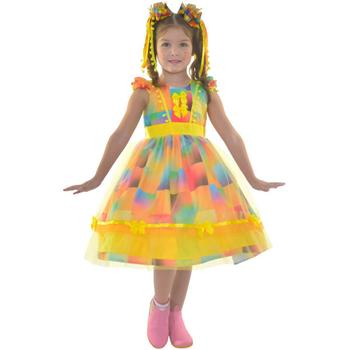 Imagem de Vestido Festa Junina Xadrez Amarelo + Saia de Armação + 2 Laços