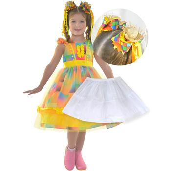 Imagem de Vestido Festa Junina Xadrez Amarelo + Saia de Armação + 2 Laços