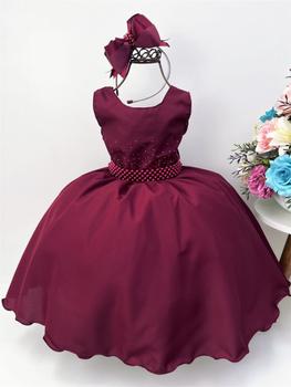 Imagem de Vestido Infantil Branco Marsala e Vermelho Liso