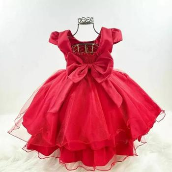 Imagem de Vestido Infantil Luxo de Festa Natal Vermelho com Brilho Borboleta COD.000501