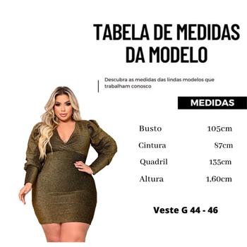 Imagem de Vestido Lurex Plus Size Manga Longa Brilho Casamento Festa