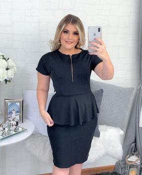 Imagem de Vestido Midi Peplum Zíper Moda Feminina Evangélica