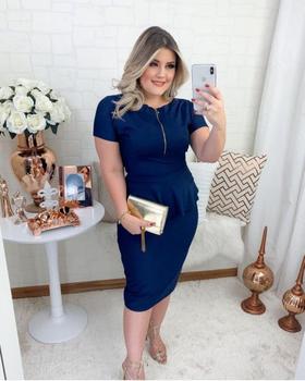 Imagem de Vestido Midi Peplum Zíper Moda Feminina Evangélica