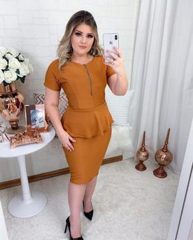 Imagem de Vestido Midi Peplum Zíper Moda Feminina Evangélica