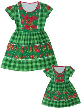 Imagem de Vestido Tal Mãe Tal Filha Temático Estampado Festa Junina Verde