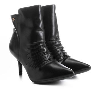 Bota Cano Curto Via Uno Salto Fino Drapeada Feminina