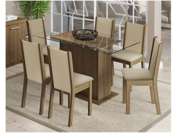Conjunto de Mesa Madeira com 6 Cadeiras Estofadas - Madesa Aline