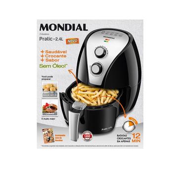 Fritadeira Elétrica Sem Óleo/Air Fryer Mondial - Pratic AF-20 Preta e Prata 2,4L com Timer