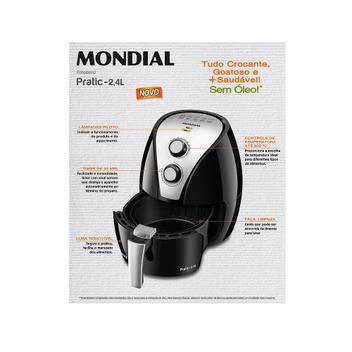 Fritadeira Elétrica Sem Óleo/Air Fryer Mondial - Pratic AF-20 Preta e Prata 2,4L com Timer