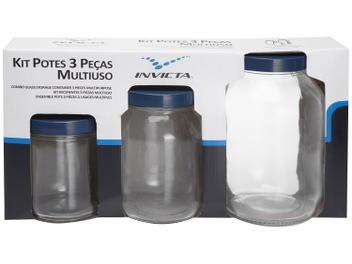 Jogo de Pote de Vidro Invicta com Tampa - Redondo 3 Peças