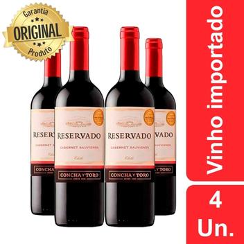 Kit : 4 Vinhos Importados Chileno Concha Y Toro Reservado Cabernet Sauvignon Tinto 750Ml