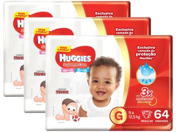 Kit Fraldas Huggies Turma da Mônica Supreme Care - Tam. G 3 Pacotes 64 Unidades