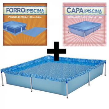 Kit Piscina Quadrada 1500 Litros + Capa e Forro Mor