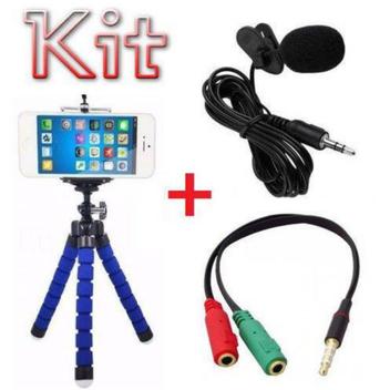 Kit Youtuber Microfone De Lapela Para Celular + Adaptador + Mini Tripé Smartphone Android Iphone - Negócio De Gênio