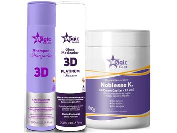 Magic Color - Kit 3D Shampoo 300ml + Matizador Platinum Branco 300ml + Noblesse K 800g