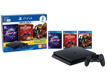 PlayStation 4 Mega Pack V17 1TB 1 Controle Sony - com 3 Jogos 3 Meses PS Plus