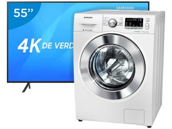 Smart TV 4K LED 55â€ Samsung NU7100 Wi-Fi HDR - Conversor Digital + Lava e Seca 11kg Branca 220V