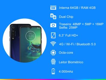 Smartphone Motorola G8 Plus 64GB Azul Safira 4G - 4GB RAM Tela 6,3” Câm. Tripla + Câm. Selfie 25MP
