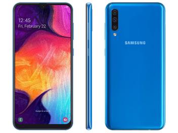 Smartphone Samsung Galaxy A50 128GB Azul 4G - 4GB RAM Tela 6,4” Câm. Tripla + Câm. Selfie 25MP