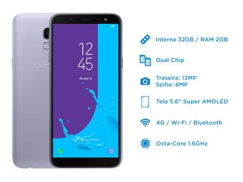 Smartphone Samsung Galaxy J6 32GB Prata - Dual Chip 4G Câm. 13MP + Selfie 8MP Flash