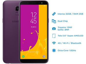 Smartphone Samsung Galaxy J6 32GB Violeta - Dual Chip 4G Câm. 13MP + Selfie 8MP Flash