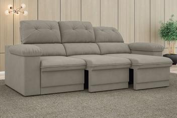 Sofá New Ripley 2,05m Assento Retrátil e Reclinável Velosuede Areia - NETSOFAS