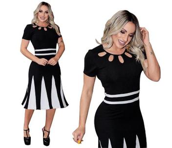 Vestido midi evangélico bicolor nesgas - Elegance