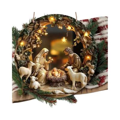 1 peça de suspensão de parede de cena de Natal de madeira de Natal - design de relevo 2D