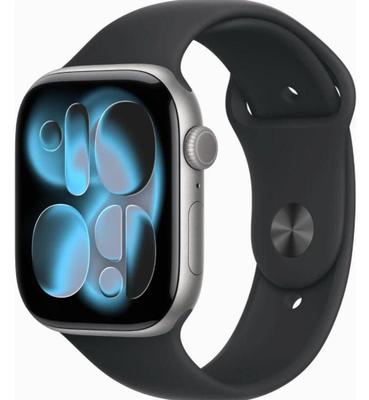 Apple.Watch.Series.11 GPS Caixa cinzaespacial alumínio 42mm Pulseira esportiva preta M.L