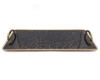 Bandeja Lavabo Sala Bandeja Vidro Craquelado c/ Alça 25x10cm