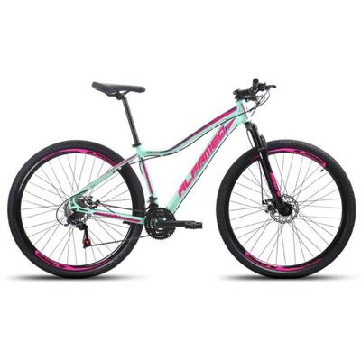 Bicicleta Aro 29 Alfameq Pandora Feminina Alumínio 21v Freio A Disco Verde com Rosa…