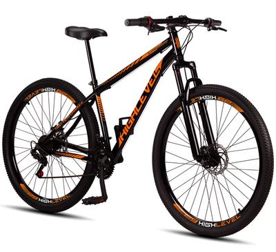 Bicicleta Aro 29 Highlevel Aço Carbono Freios a Disco Suspensão 21 Marchas