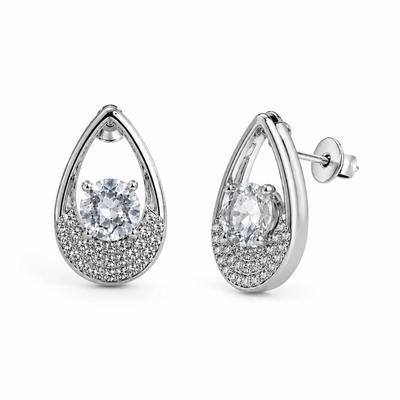 Brinco Feminino Elegante em Latão com Formato Gota e Pedra Central