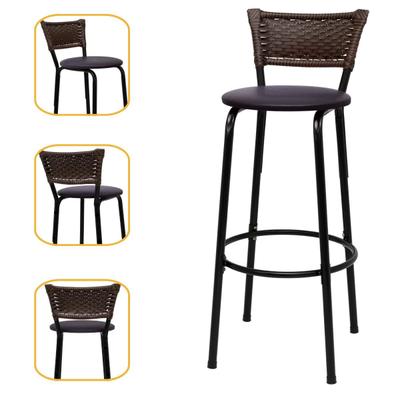 Cadeira Alta Encosto Junco Argila Banco Para Balcão Área Gourmet Imperdivel Estrutura Preta 70cm Itagold