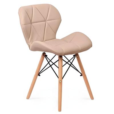 Cadeira De Jantar Eiffel Slim Couro Estofado Wood Cor Bege para Penteadeira Escritório Manicure