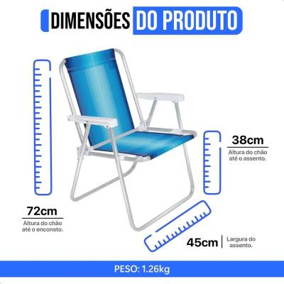 Cadeira de Praia Alta Dobrável Alumínio Mor Azul Rosa Confortável Leve