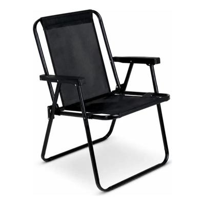 Cadeira de Praia Dobrável Mor Aço Preta Suporta 110kg Camping Jardim Varanda
