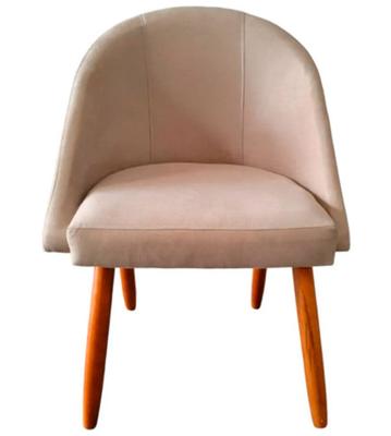 Cadeira Poltrona Decorativa Lua Veludo Bege Para Mesa De Jantar Para Recepção Escritório Penteadeira