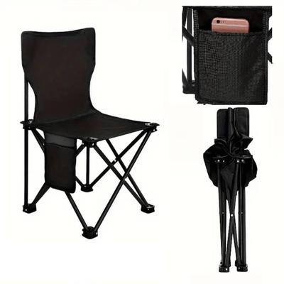 Cadeira praia camping bolso lateral 70cm banqueta pesca banco assento dobravel preta bolsa transporte