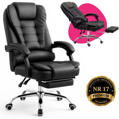 Cadeira Presidente Verittas Imperial Ergonômica material sintético Reclinável Apoio para Pés Preta